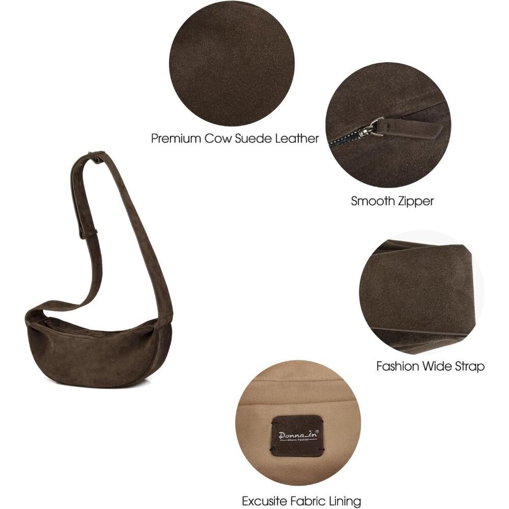 Elegant Leather Crossbody Hobo Bag with Adjustable Straps and Zipper Closure - Picture 4 of 6